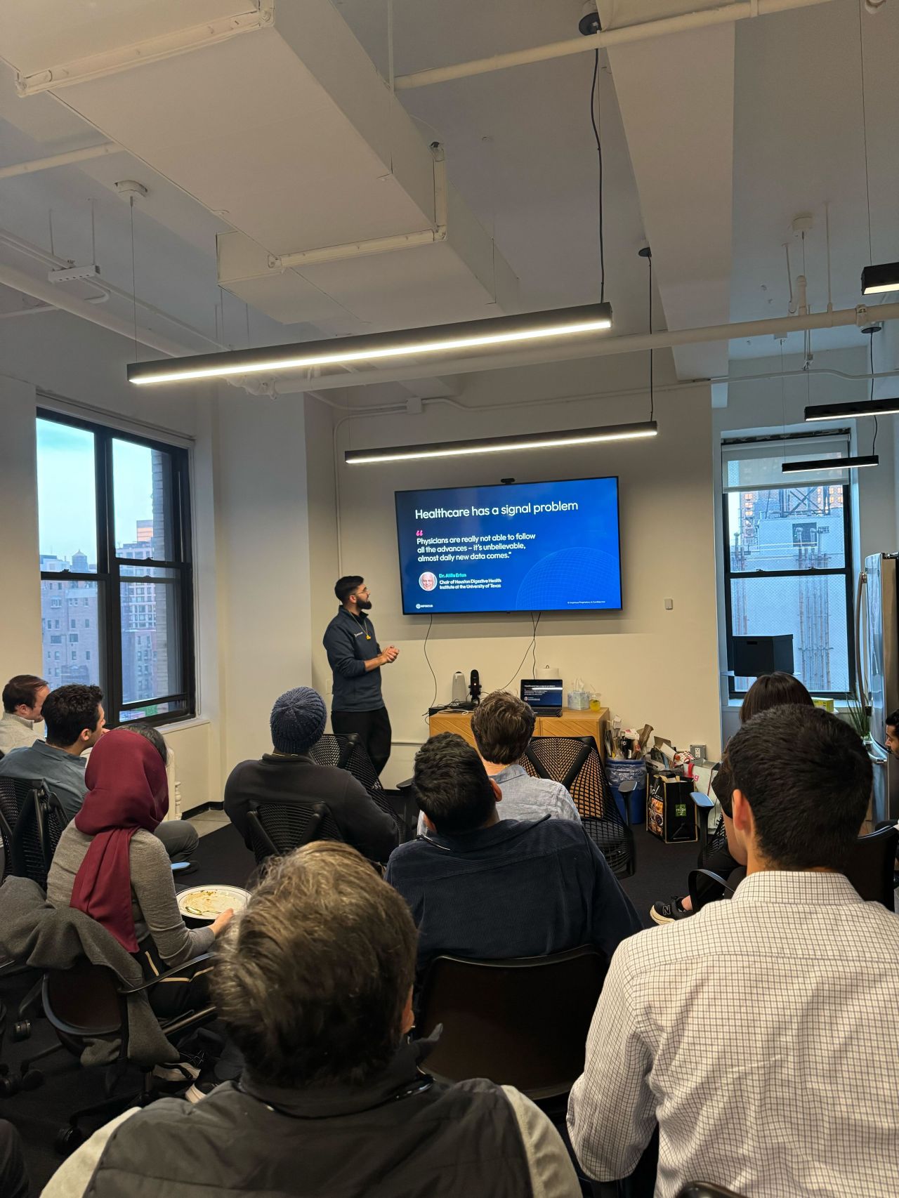 Daanish Qureshi co-hosting the Hackers and Healers Mixer at the Impiricus NYC office