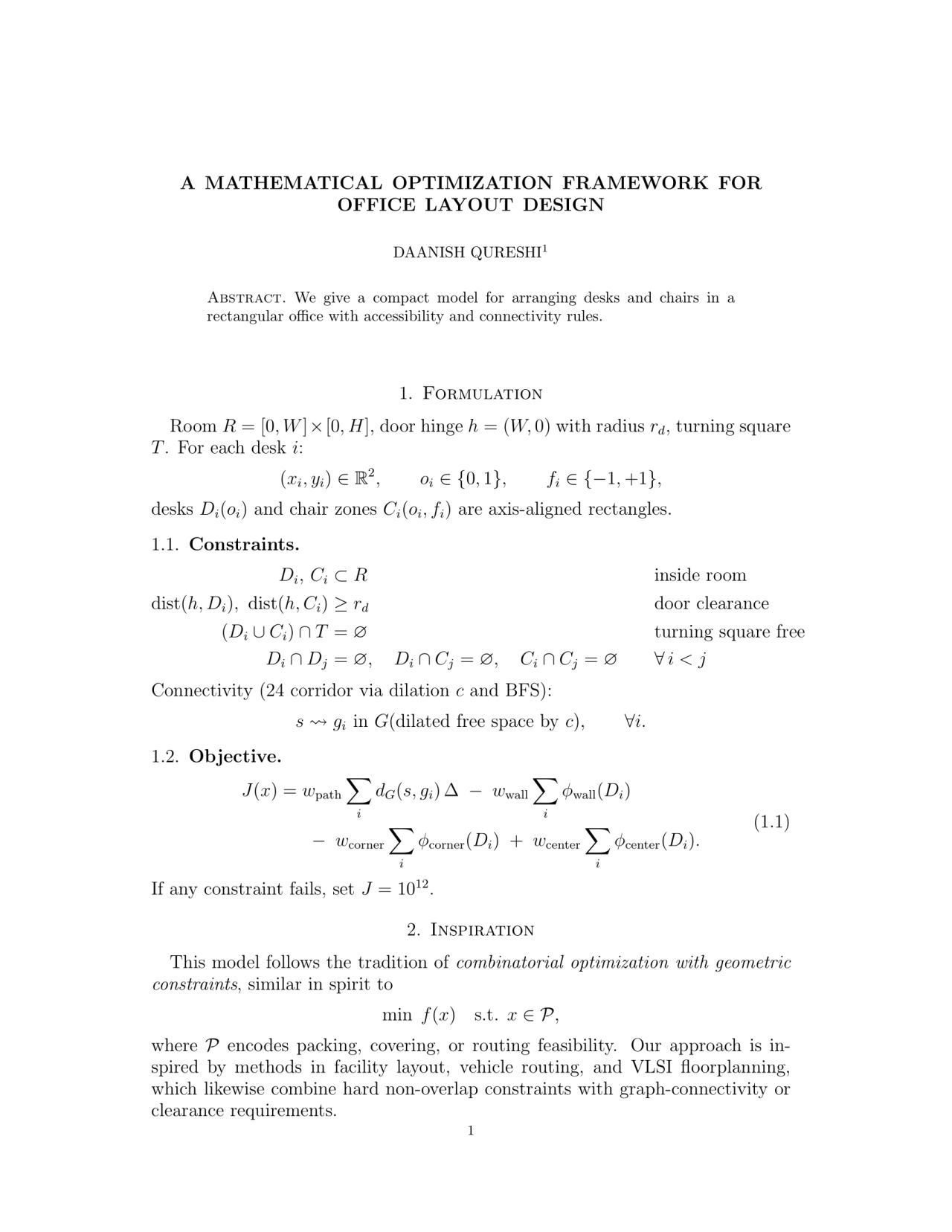 A Mathematical Optimization Framework for Office Layout Design, title page